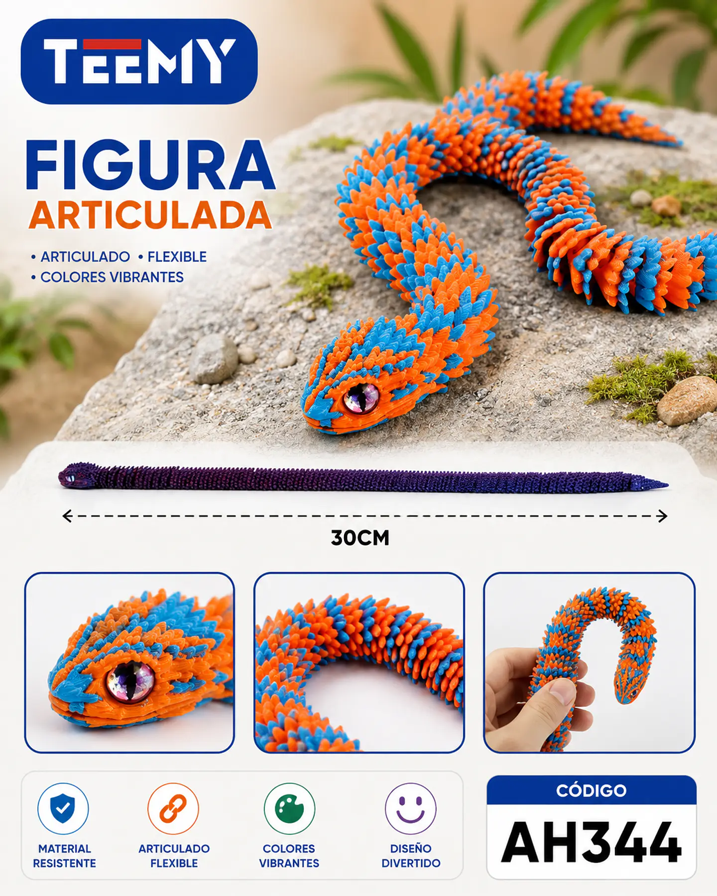 FIGURA SERPIENTE 3D ARTICULADO PAQUETE 12 PIEZAS (AH344) 1
