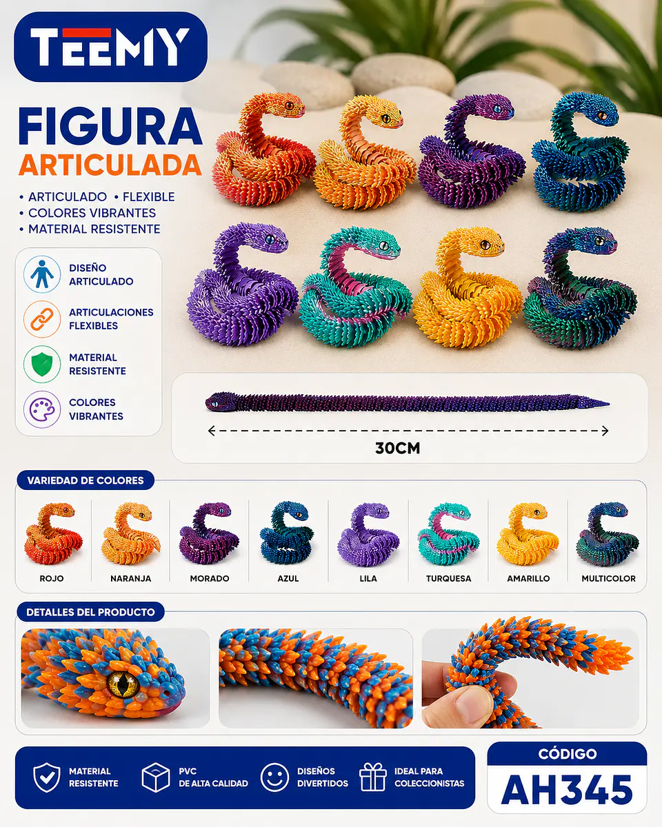 FIGURA SERPIENTE 3D ARTICULADO PAQUETE 12 PIEZAS (AH345) 1