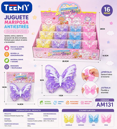 SQUISHY MARIPOSA PAQUETE 16 PIEZAS (AM131)