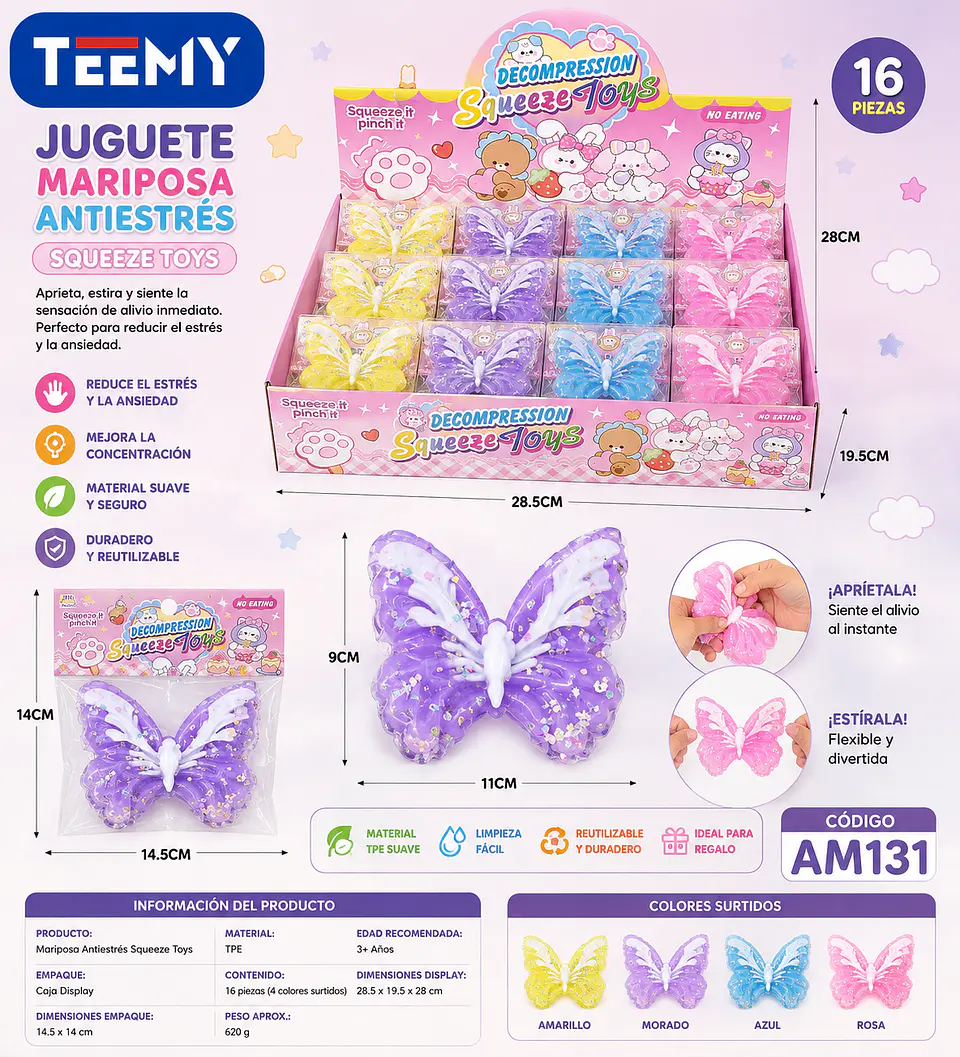 SQUISHY MARIPOSA PAQUETE 16 PIEZAS (AM131) 1