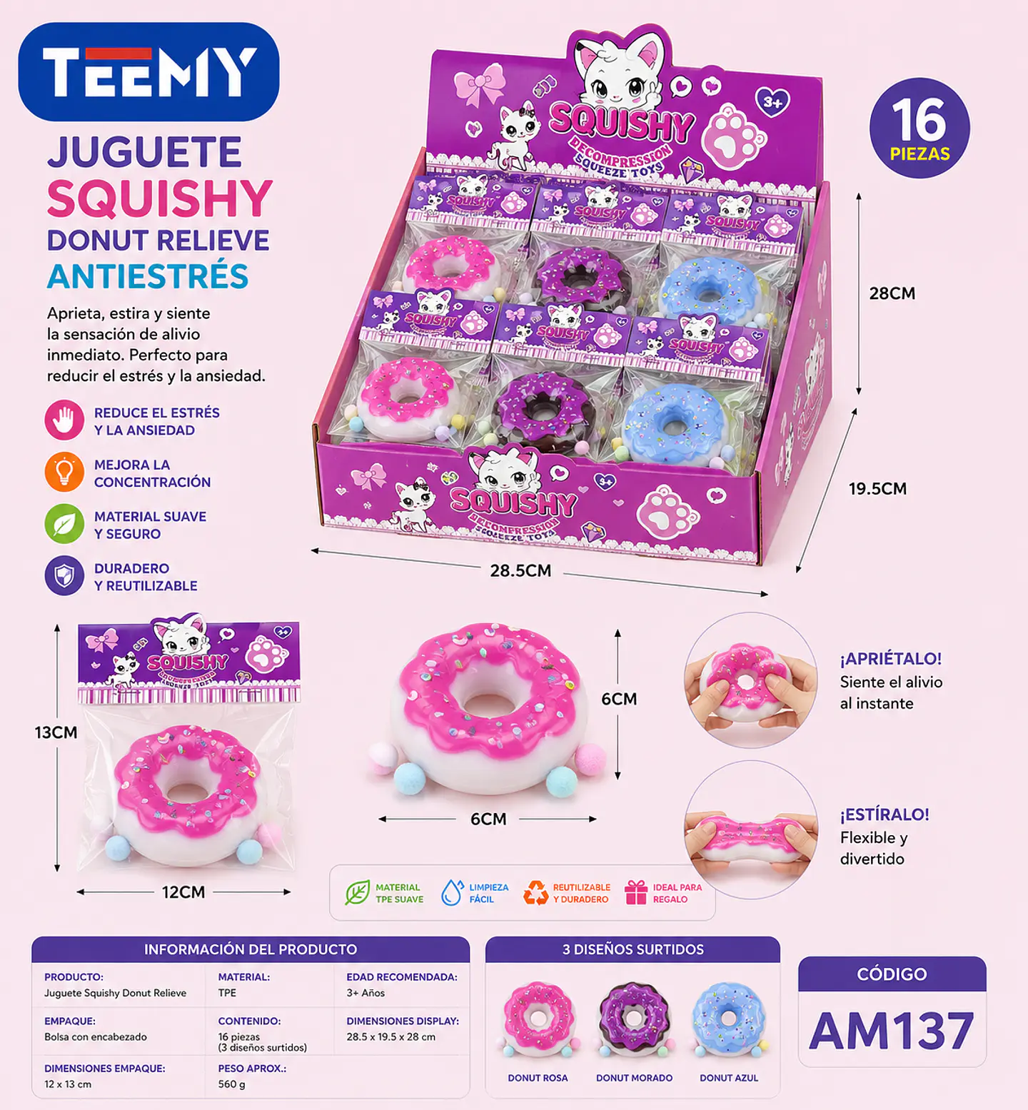 SQUISHY DONUTS PAQUETE 16 PIEZAS (AM137) 1