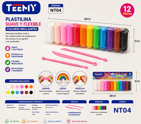 PLASTILINA MASAS MOLDEABLES PAQUETE 12 PIEZAS (NT04)
