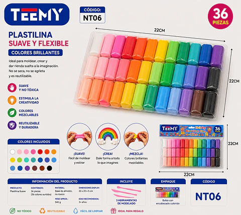 PLASTILINA MASAS MOLDEABLES PAQUETE 12 PIEZAS (NT06)