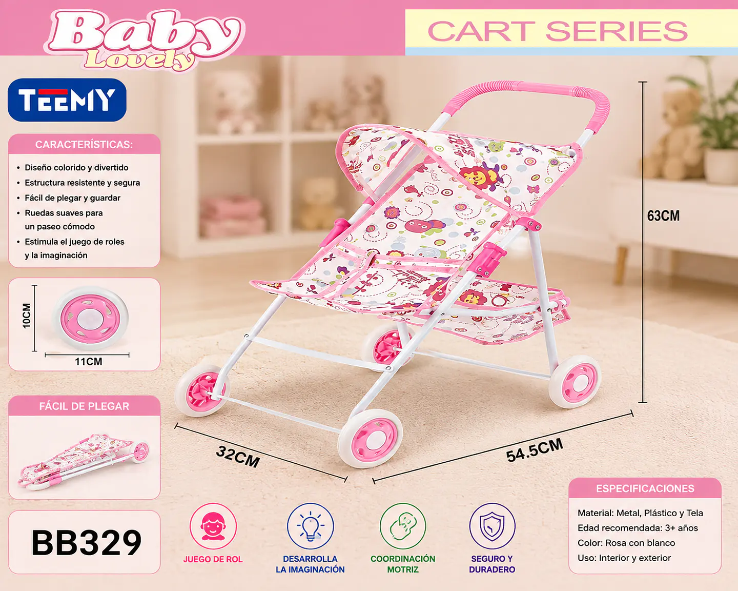 COCHE DE MUÑECA, 3 DEL MISMO POR MAYOR  (BB329) 1