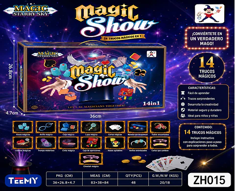JUEGO DE MAGIA 14 TRUCOS, 3 DEL MISMO POR MAYOR (ZH015)