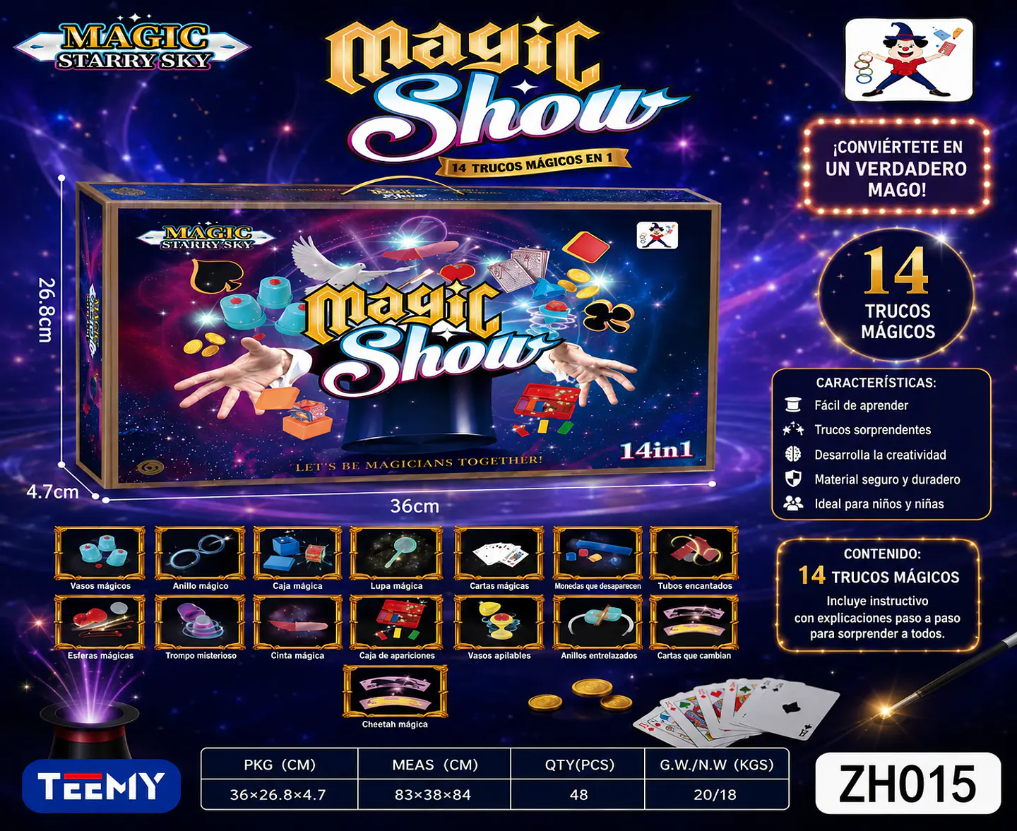 JUEGO DE MAGIA 14 TRUCOS, 3 DEL MISMO POR MAYOR (ZH015) 1