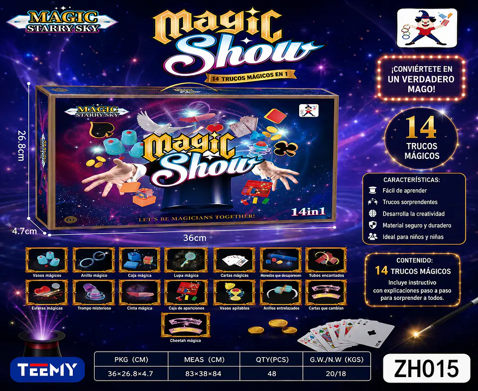 JUEGO DE MAGIA 14 TRUCOS, 3 DEL MISMO POR MAYOR (ZH015) 1