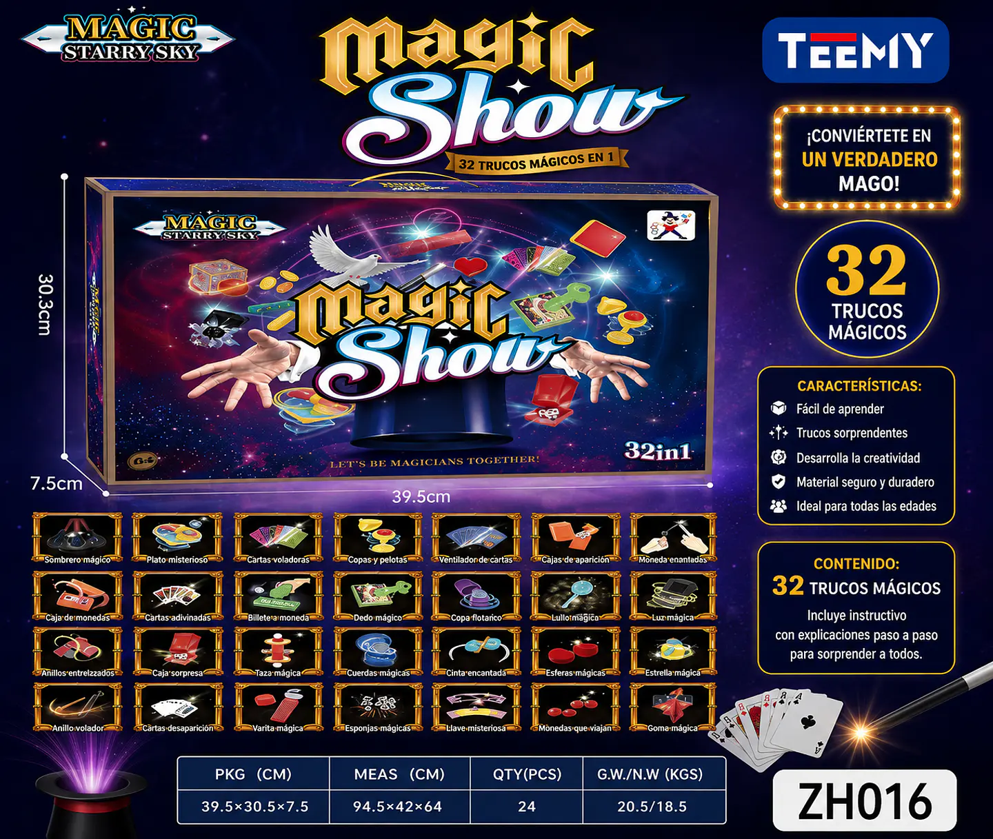JUEGO DE MAGIA 32 TRUCOS, 3 DEL MISMO POR MAYOR (ZH016) 1