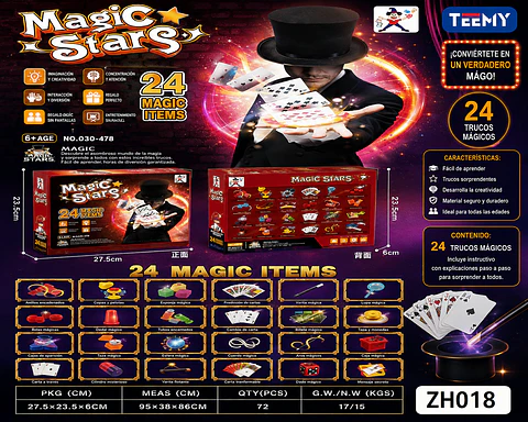 JUEGO DE MAGIA 24 TRUCOS, 3 DEL MISMO POR MAYOR (ZH018)