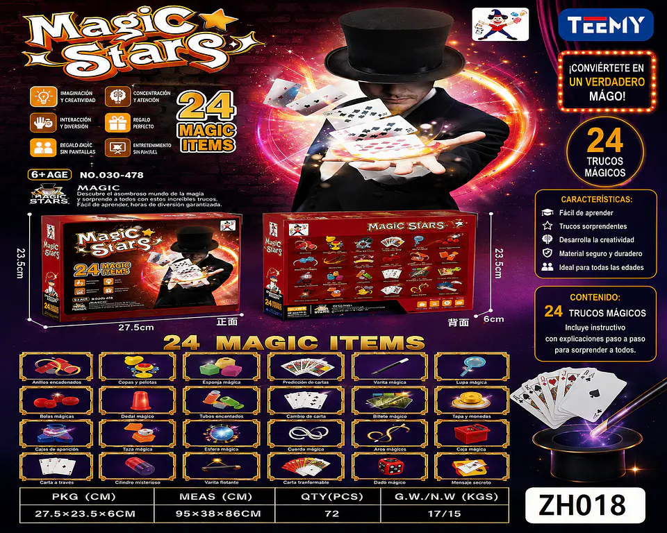 JUEGO DE MAGIA 24 TRUCOS, 3 DEL MISMO POR MAYOR (ZH018) 1