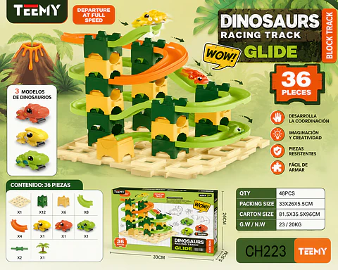 BLOQUE ARMABLE DINOSAURIOS CON CARROS, 3 DEL MISMO POR MAYOR (CH223)