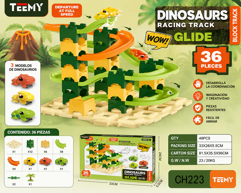 BLOQUE ARMABLE DINOSAURIOS CON CARROS, 3 DEL MISMO POR MAYOR (CH223) 1