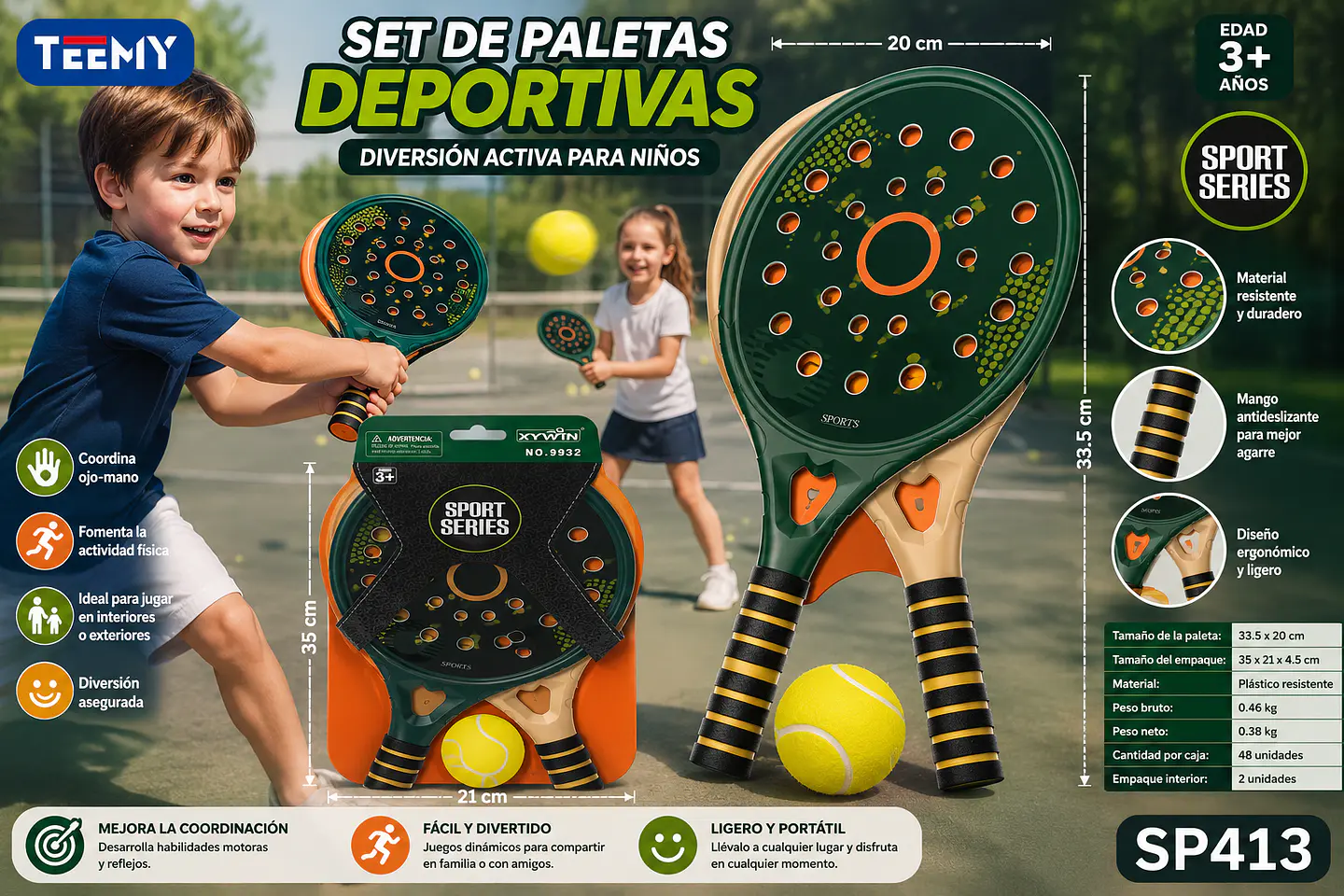 RAQUETAS DEPORTIVAS PARA NIÑOS, 3 DEL MISMO POR MAYOR (SP413) 1