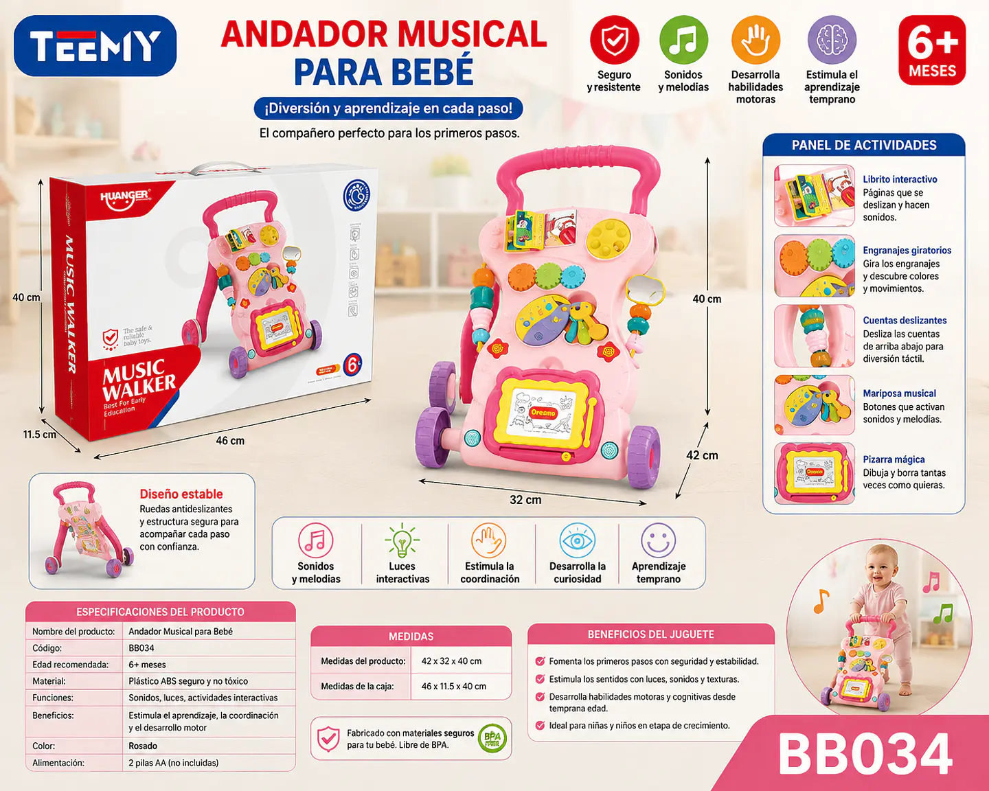 ANDADOR MUSICAL PARA BEBE, 3 DEL MISMO POR MAYOR  (BB034) 1