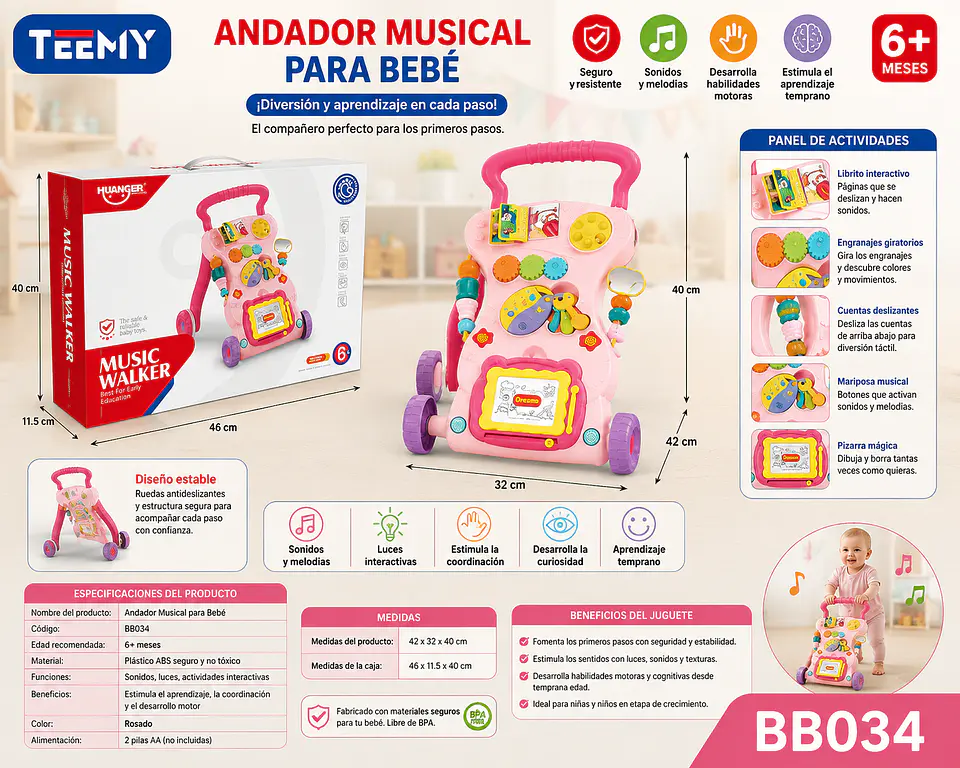 ANDADOR MUSICAL PARA BEBE, 3 DEL MISMO POR MAYOR  (BB034) 1