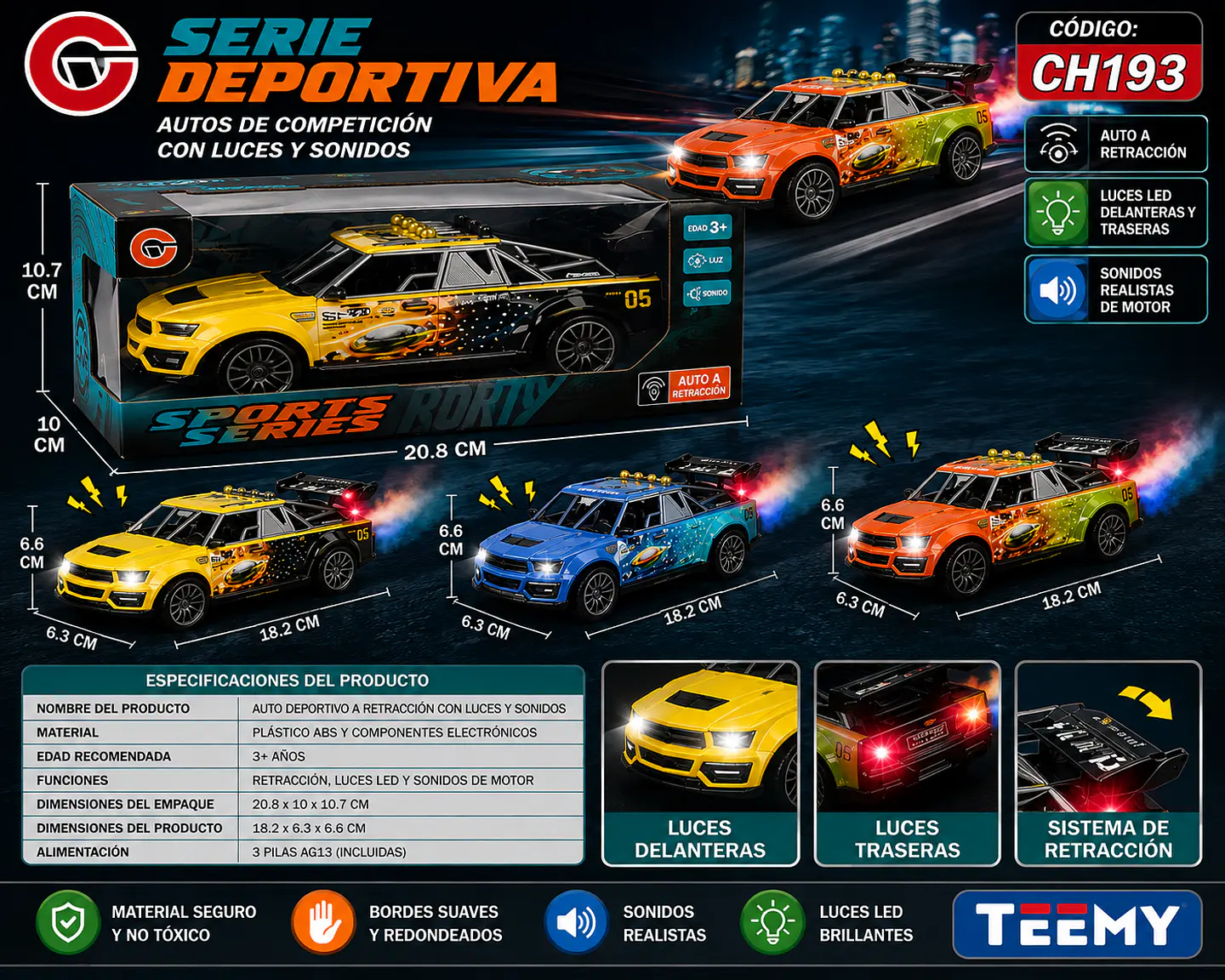 CARRO SON SONIDO Y LUCES, 3 DEL MISMO POR MAYOR (CH193) 1