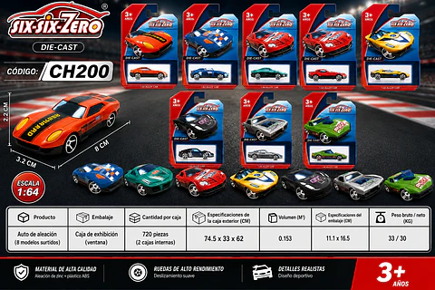SET DE CARROS ESCALA PAQUETE 12 PIEZAS (CH200)
