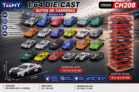 CARROS A ESCALA PAQUETE 12 PIEZAS (CH208)