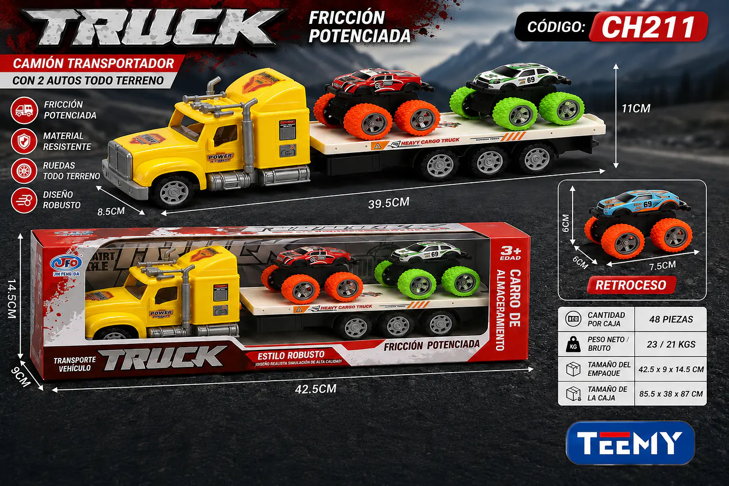 CAMION CON CARROS, 3 DEL MISMO POR MAYOR (CH211) 1