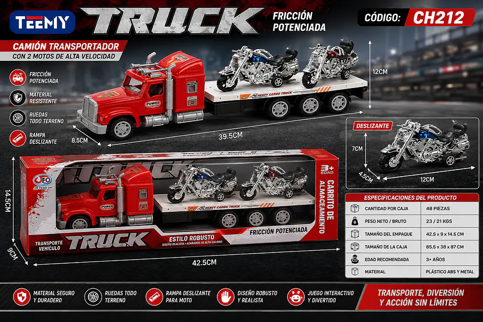 CAMION CON MOTOS, 3 DEL MISMO POR MAYOR (CH211) 1