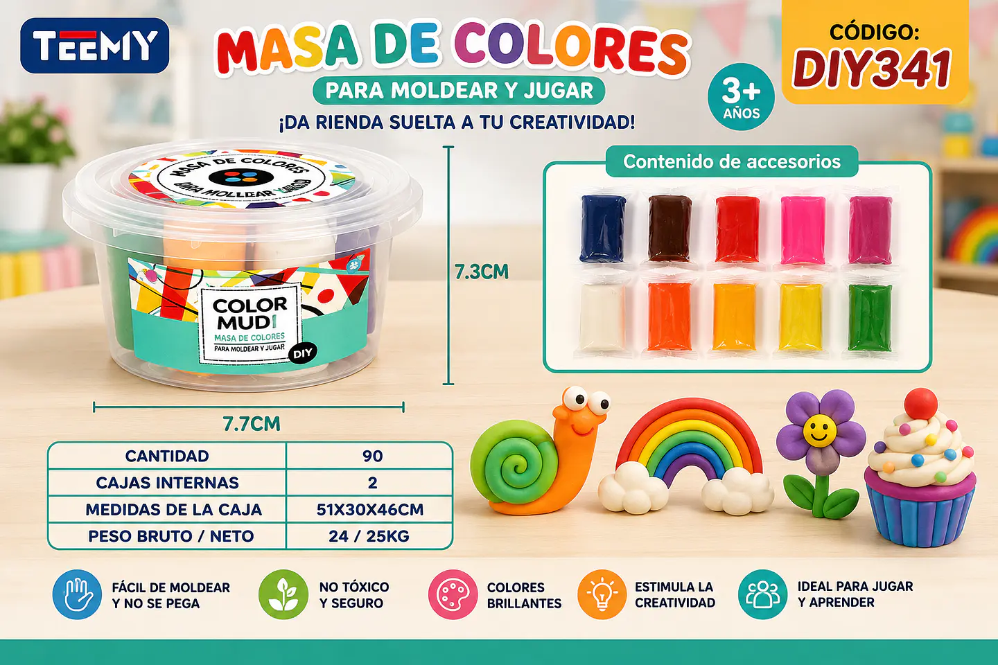 PLASTICILINA COLORES PAQUETE 10 PIEZAS (DIY341) 1