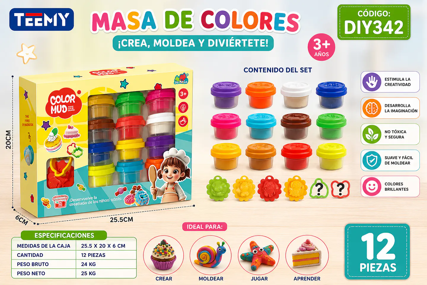 PLASTICILINA COLORES, 3 DEL MISMO POR MAYOR (DIY342) 1