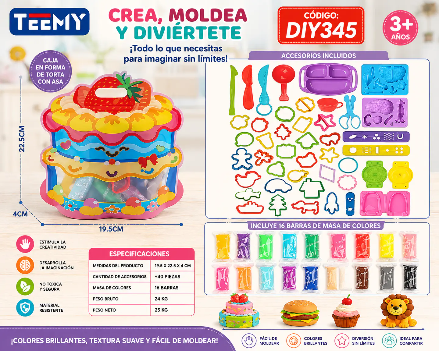 PLASTICILINA CON MOLDES, 3 DEL MISMO POR MAYOR (DIY345) 1
