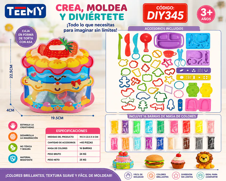PLASTICILINA CON MOLDES, 3 DEL MISMO POR MAYOR (DIY345) 1