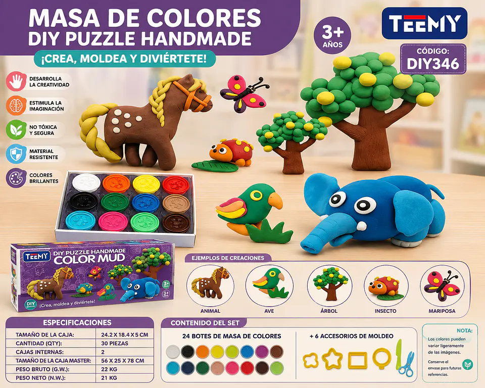 PLASTICILINA CON MOLDES, 3 DEL MISMO POR MAYOR (DIY346) 1