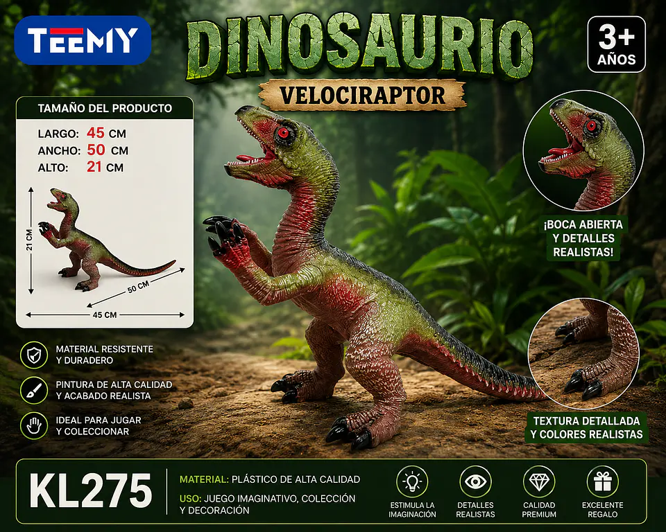 DINOSAURIO VEROCIRAPTOR, 3 DEL MISMO POR MAYOR (KL275) 1