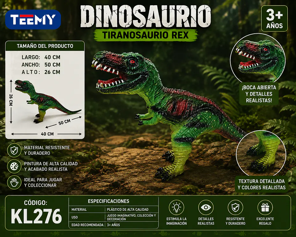 DINOSAURIO T REX, 3 DEL MISMO POR MAYOR (KL276) 1