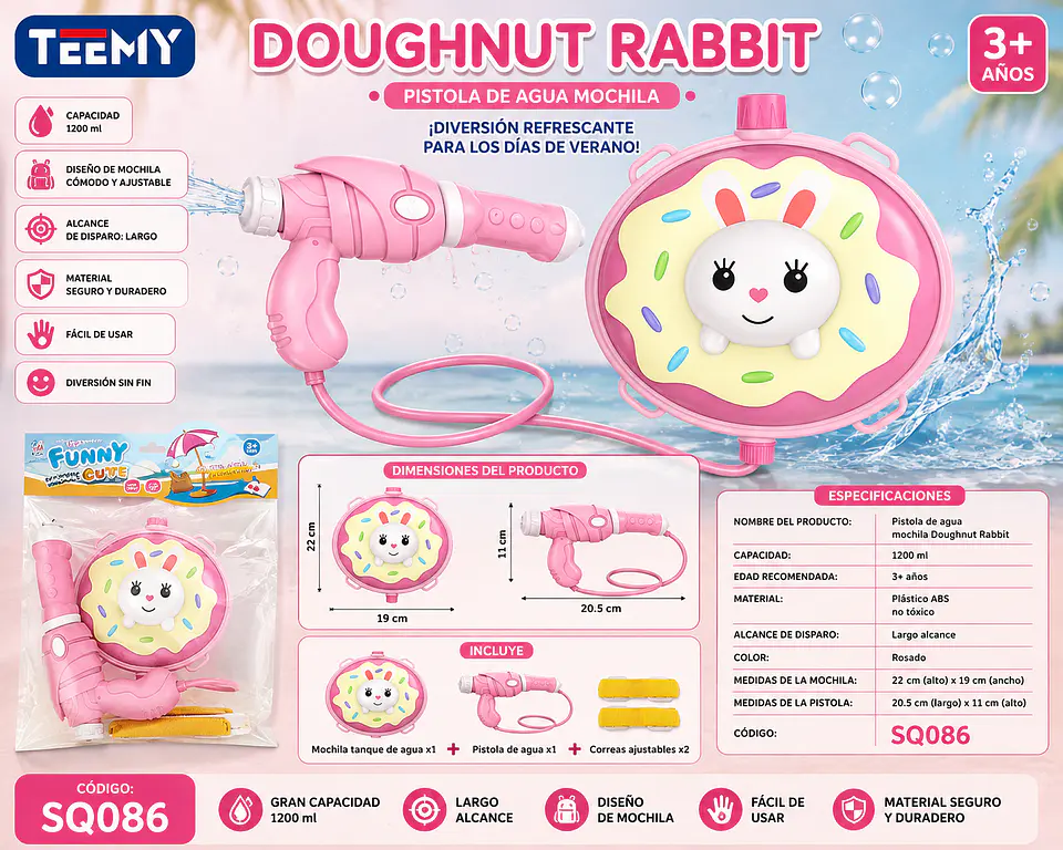 MOCHILA LANZA AGUA DONUTS, 3 DEL MISMO POR MAYOR (SQ084) 1