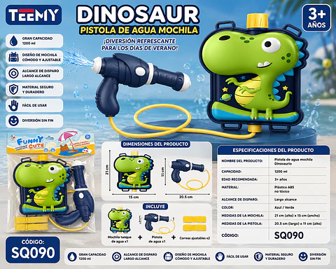 MOCHILA LANZA AGUA DINOSAURIO, 3 DEL MISMO POR MAYOR (SQ090)