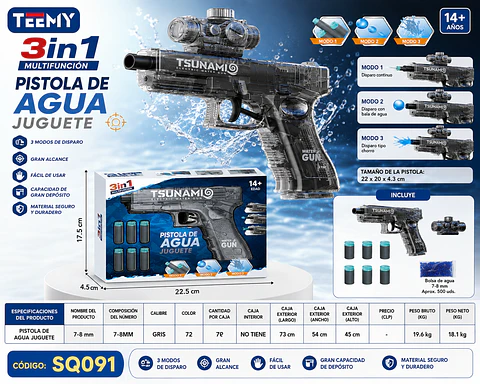 PISTOLA 3 EN 1 (NERF,HIDROGEL,AGUA) 3 DEL MISMO POR MAYOR (SQ091)