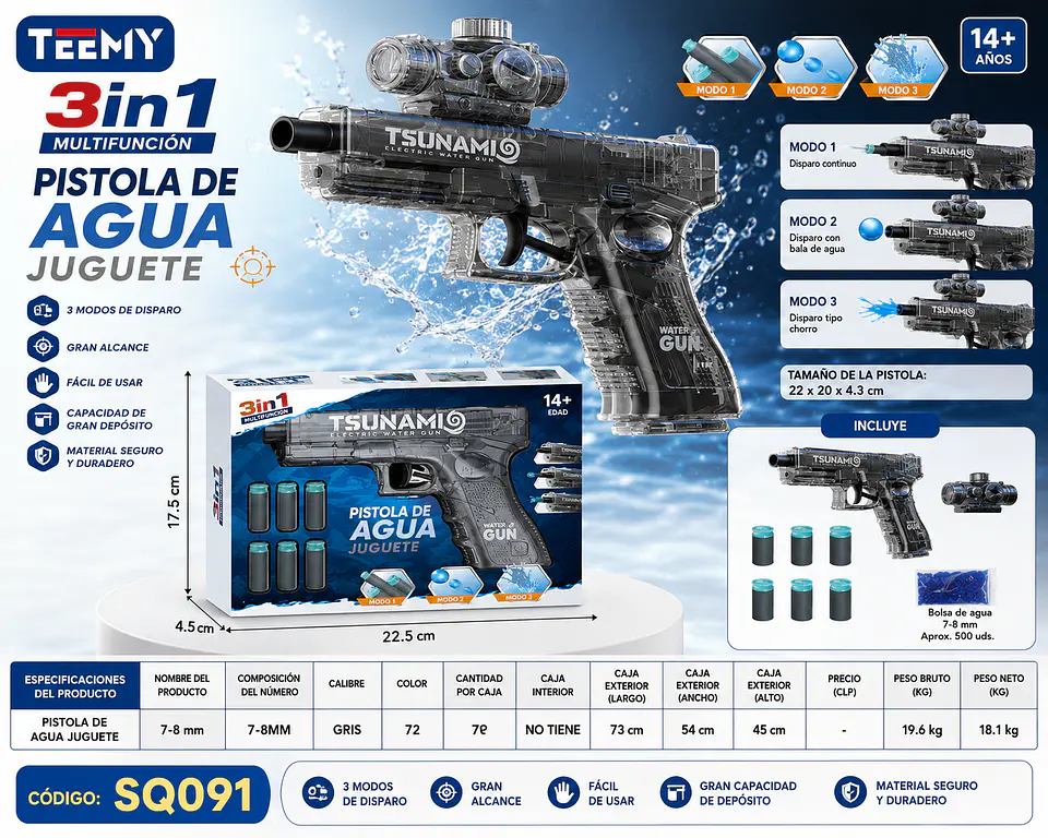 PISTOLA 3 EN 1 (NERF,HIDROGEL,AGUA) 3 DEL MISMO POR MAYOR (SQ091) 1