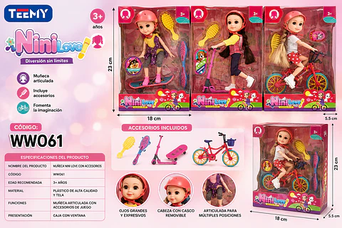MUÑECA CON ACCESORIOS, 3 DEL MISMO POR MAYOR (WW061)