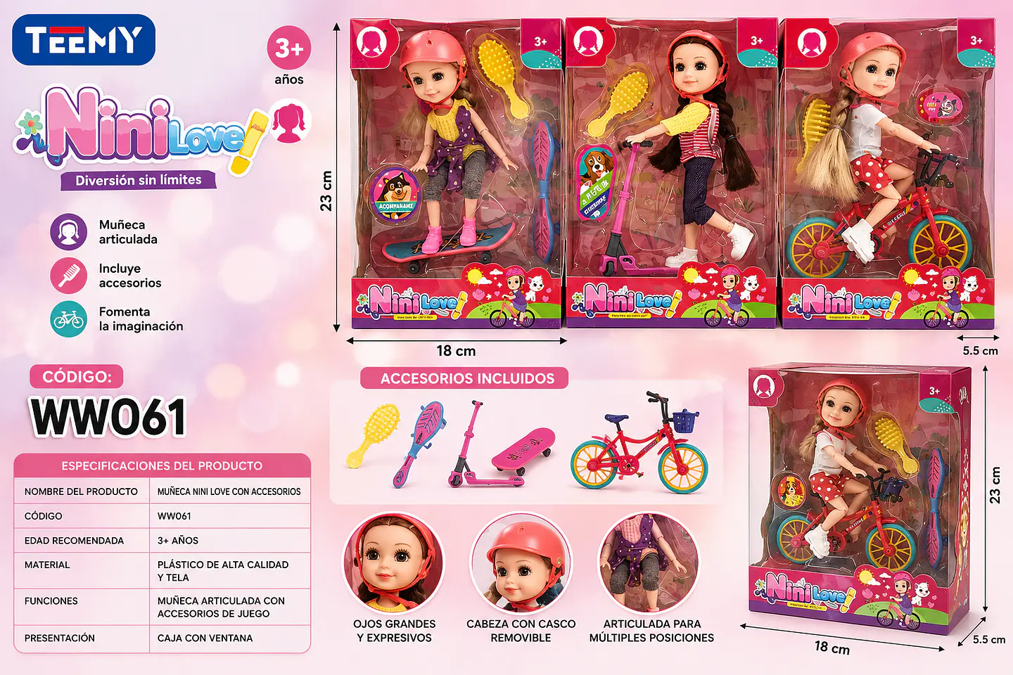 MUÑECA CON ACCESORIOS, 3 DEL MISMO POR MAYOR (WW061) 1
