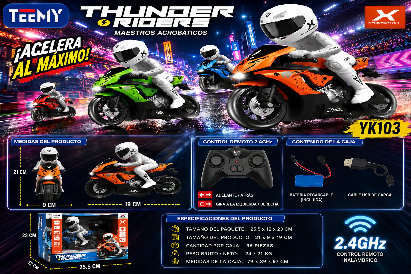 MOTO A CONTROL REMOTO, 3 DEL MISMO POR MAYOR (YK103) 1