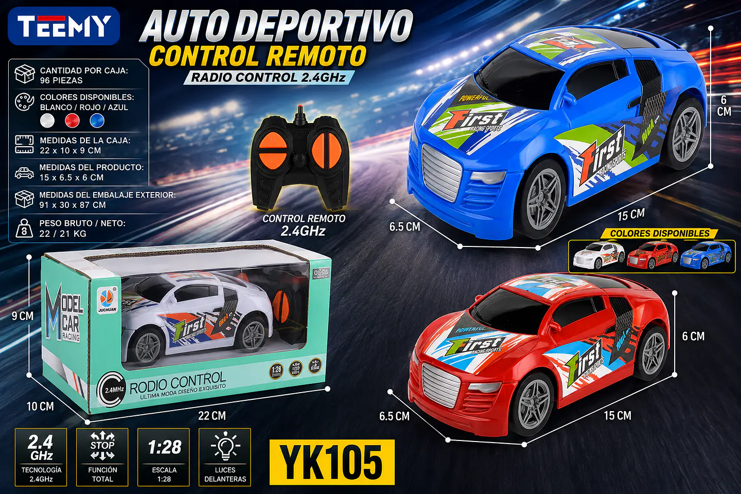 CARRO A CONTROL REMOTO,  3 DEL MISMO POR MAYOR  (YK105) 1