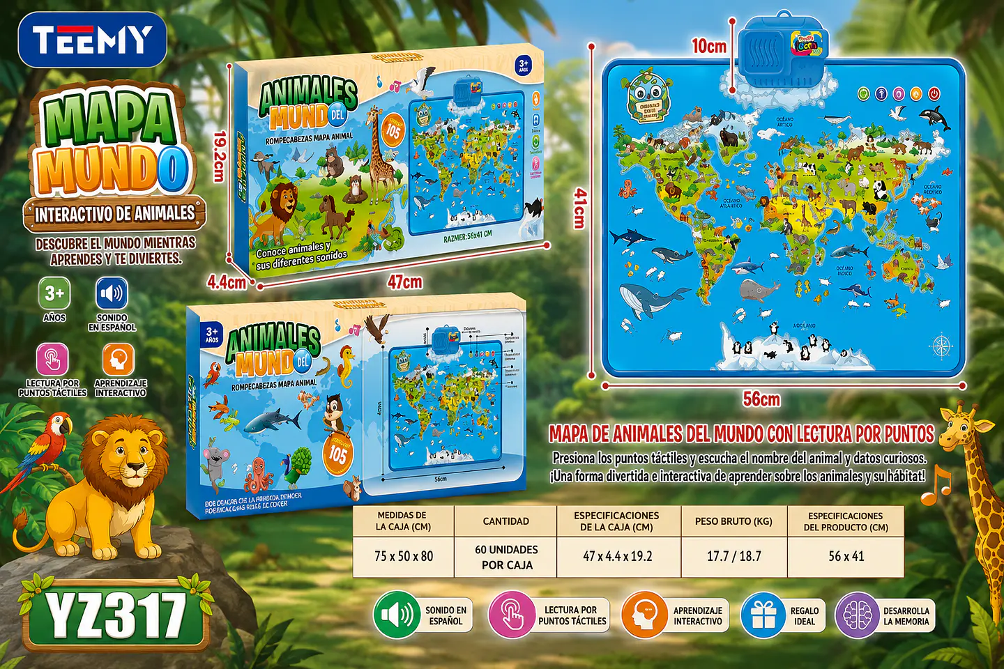 MAPA MUNDO ANIMAL, 3 DEL MISMO POR MAYOR (YZ317) 1