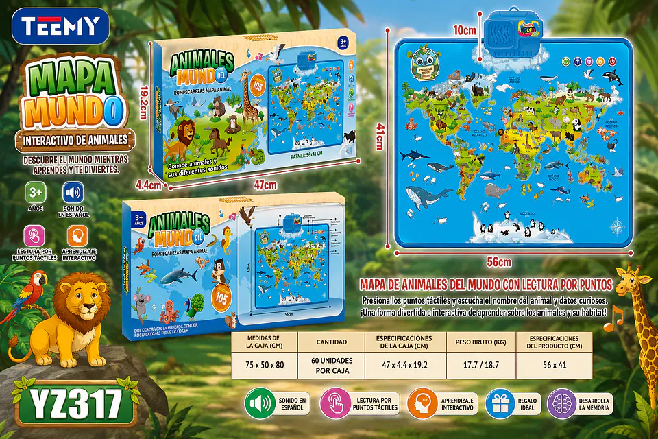 MAPA MUNDO ANIMAL, 3 DEL MISMO POR MAYOR (YZ317) 1