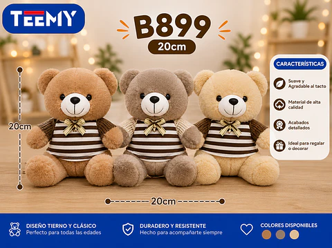 PELUCHE OSO 20 CM, 3 DEL MISMO POR MAYOR (B899)