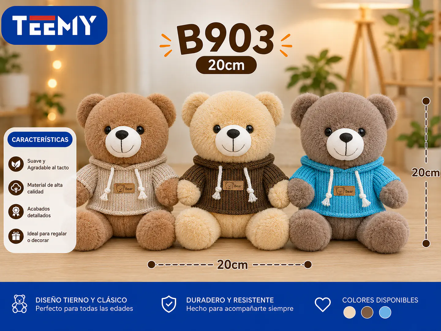 PELUCHE OSO 20 CM, 3 DEL MISMO POR MAYOR (B903) 1