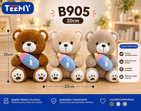 PELUCHE OSO 20 CM, 3 DEL MISMO POR MAYOR (B905)