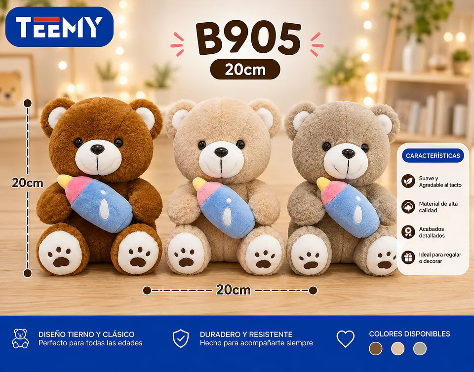 PELUCHE OSO 20 CM, 3 DEL MISMO POR MAYOR (B905) 1