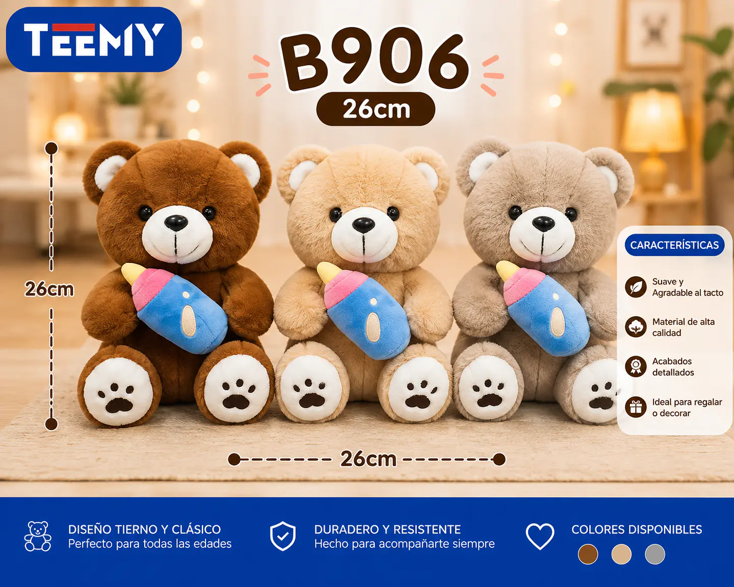 PELUCHE OSO 26 CM, 3 DEL MISMO POR MAYOR (B906) 1