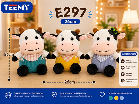 PELUCHE VACA 26 CM, 3 DEL MISMO POR MAYOR (E297)