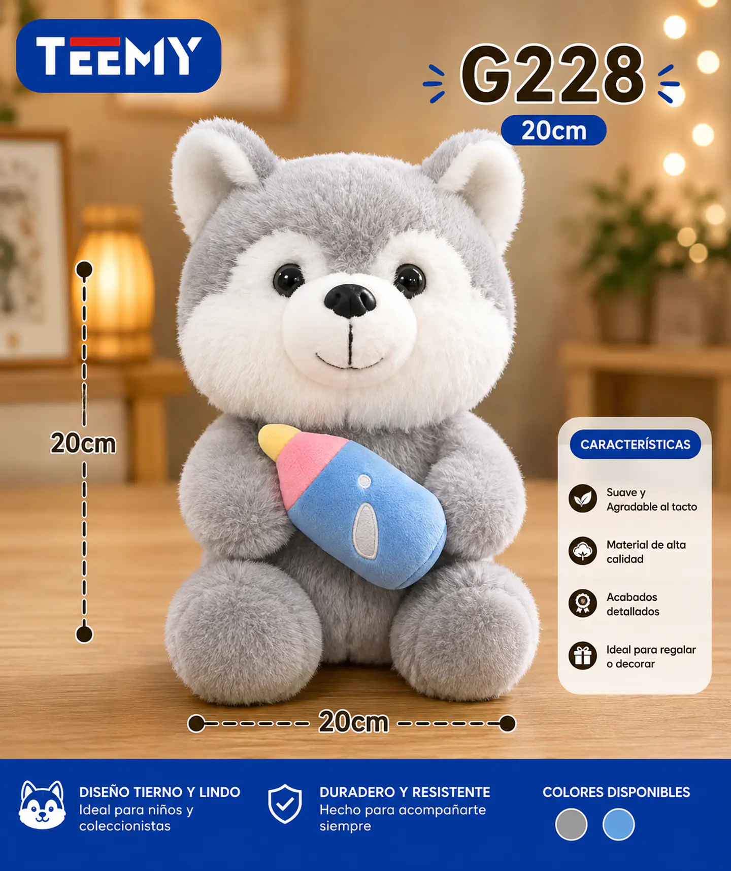 PELUCHE LOBO 20 CM, 3 DEL MISMO POR MAYOR (G228) 1