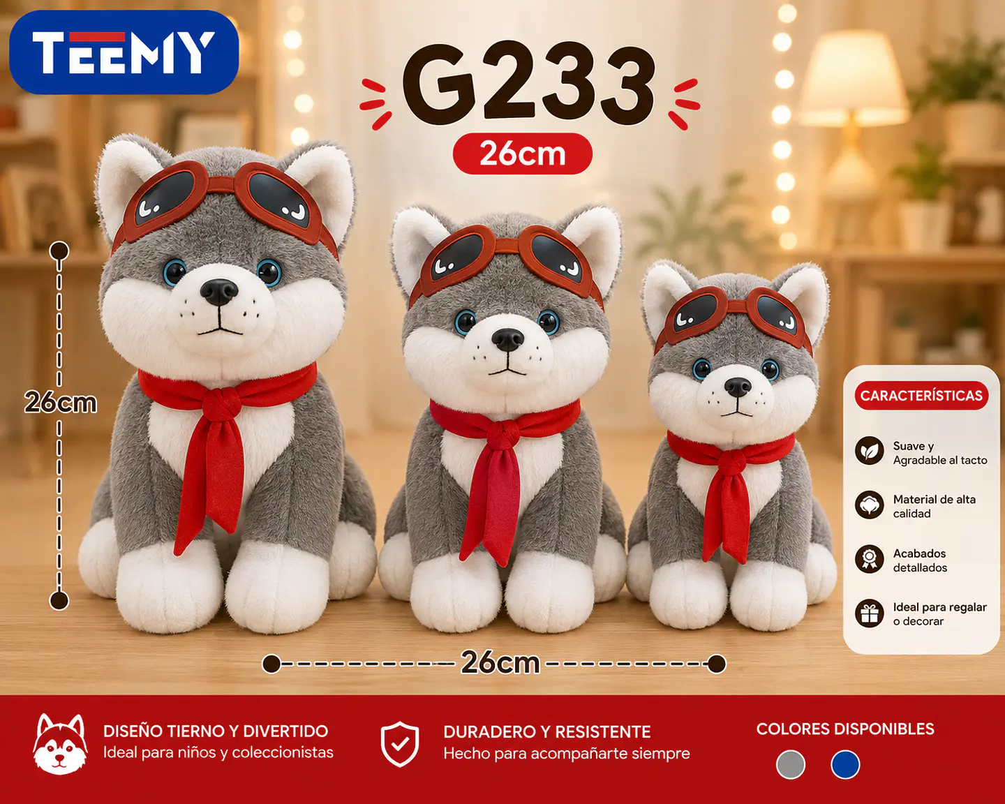 PELUCHE LOBO 26 CM, 3 DEL MISMO POR MAYOR (G233) 1