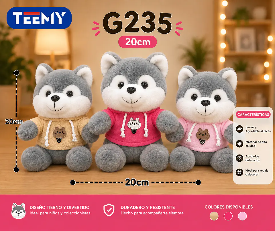 PELUCHE LOBO 20 CM, 3 DEL MISMO POR MAYOR (G235) 1